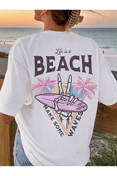 over head oh Beli život JE plaža Štampano Oversize kroj Žene T-shirt