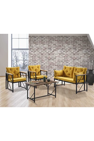 Kırlenta Liva Sarı 2 1 1 Sehpa Koltuk Takımı Bahçe Balkon Takımı