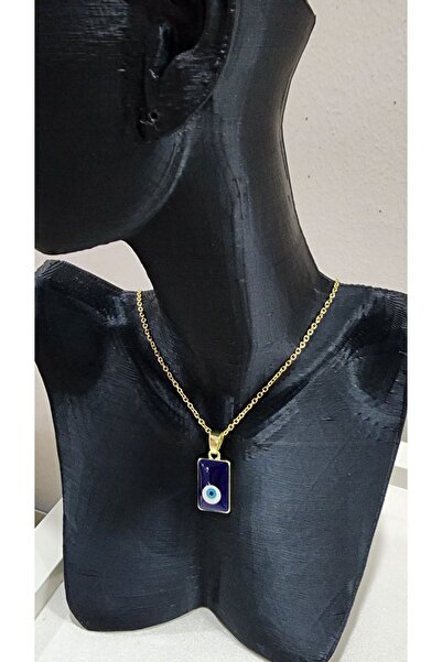 Aylish Bijuteri GOLD NAVY BLUE EVIL EYE BEADED STEEL NECKLACE
