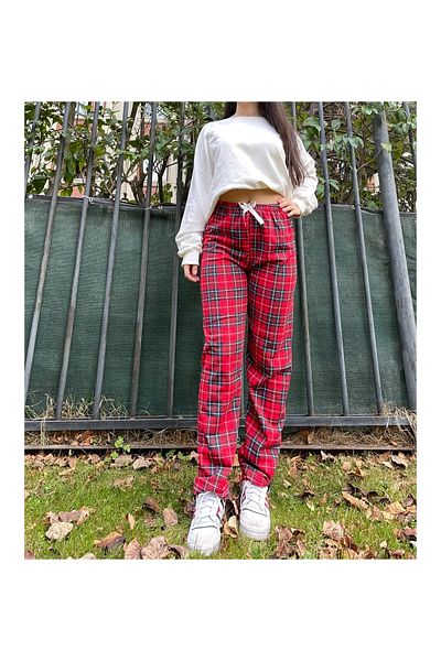 Pi Giyim Plaid Patterned Ribbon Women's Pajama Bottoms