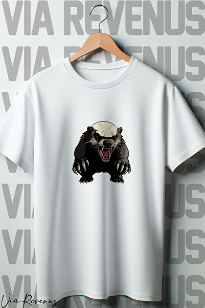Vordevia Λευκό μπλουζάκι Oversize - Honey Badger Printed, Crew Neck