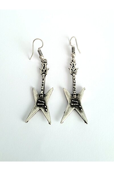 Antique Dolunay Antik Gümüş Kaplama El Yapımı Elektro Gitar Şekilli Küpe