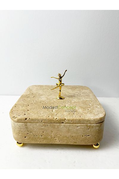 Modestmar Travertine Marble Decorative Bowl with Ball Stand and Ballerina Object