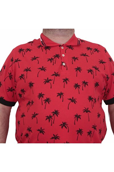 MocGrande Red Men's Polo Collar Large Size T-Shirt - Palm 24460