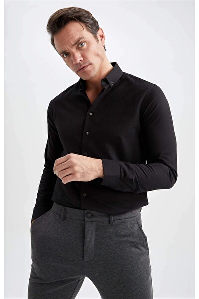 BGW Men's Black Shirt Standard Fit Button Collar Long Sleeve Textured Cotton ...