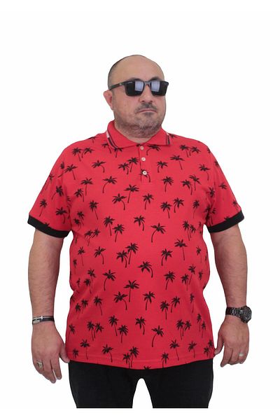 MocGrande Red Men's Polo Collar Large Size T-Shirt - Palm 24460