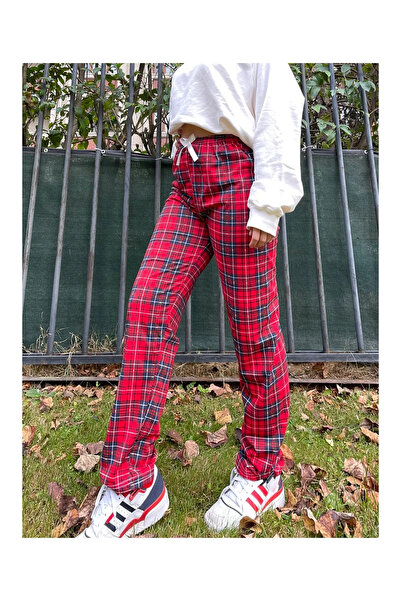 Pi Giyim Kurdeleli Ekose Kadın Pijama Altı