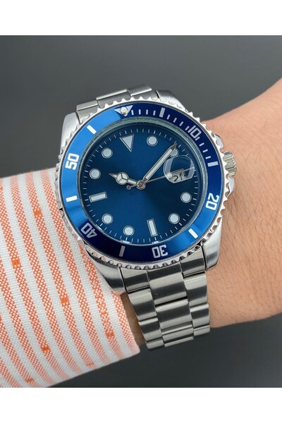 ÇENÇEN Erkek Kol Saati Çift Renk 45. Mm Lacivert Kadran Dönen Bezel Tasarım