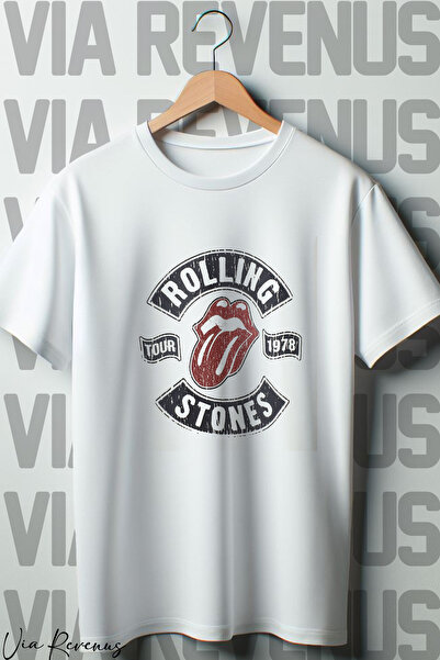 Vordevia تي شيرت أبيض كبير الحجم - طباعة رولينج ستونز، رقبة دائرية