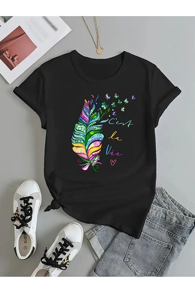 EFFRENATU Hıla Fashion Printed Charming Plus Size T-Shirt