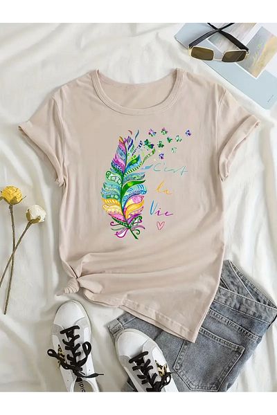 EFFRENATU Γοητευτικό μπλουζάκι με στάμπα μόδας Plus Size