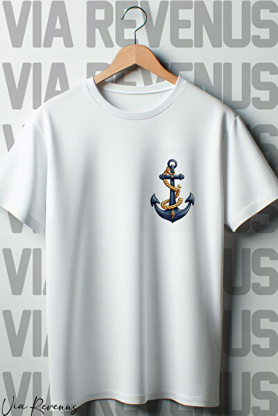 Vordevia Λευκό μπλουζάκι Oversize - Anchor Sailor Printed, Crew Neck