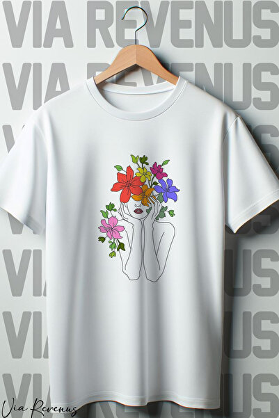 Vordevia Bela Oversize kroj Cveća Štampano Ženska majica - okrugla kragna