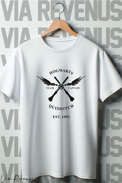 Vordevia Λευκό μπλουζάκι με μοτίβο Hogwarts Qudditch - Crew Neck Oversize
