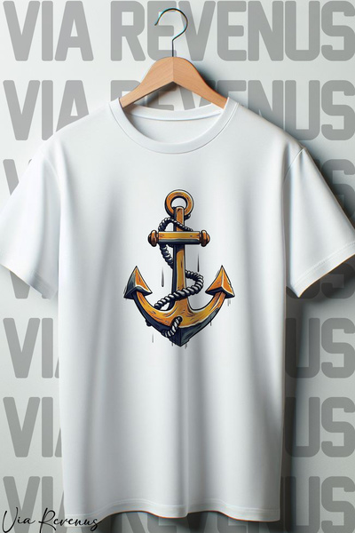 Vordevia Λευκό μπλουζάκι Oversize - Anchor Sailor Printed, Crew Neck