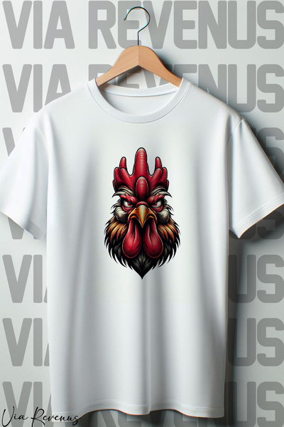 Vordevia Λευκό μπλουζάκι Oversize - Κόκορας με στάμπα, φαρδιά εφαρμογή, λαιμό...