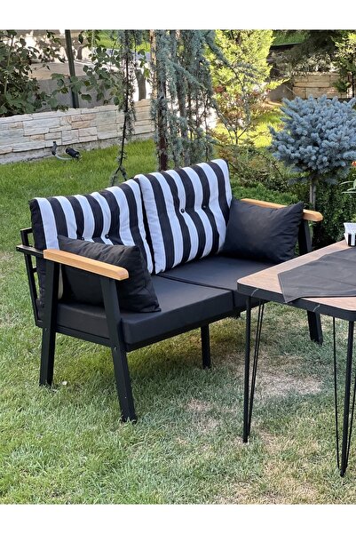 Kırlenta Erciyes 2 2 Masa Siyah Beyaz Bahçe Takımı Bahçe Mobilyası