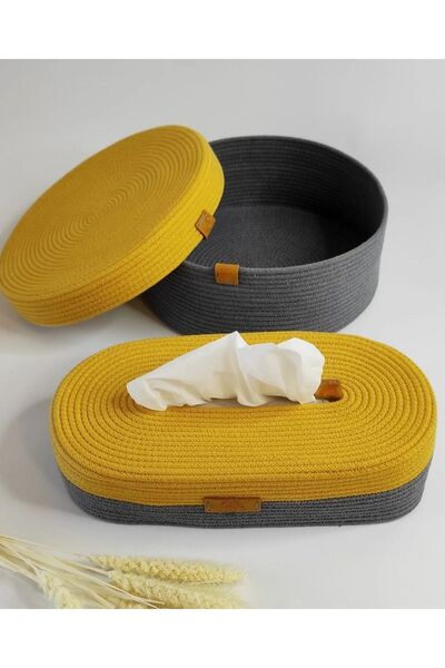 home decors by özlem 2 Piece Napkin Holder Set Wicker Basket Set Organizer Organizer Napkin Holder: 27x15x8/basket with lid: 25x10