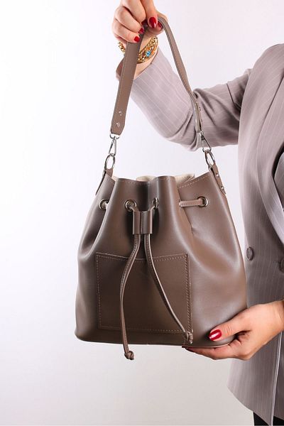 GALB LEATHER Γυναικεία τσάντα ώμου δερμάτινη σουέτ μεγάλου μεγέθους - 2 λουριά και κορδόνι