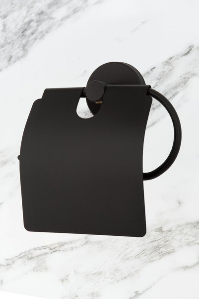 UG Home Black Wide Covered Toilet Napkin Holder / Long Towel Holder / Robe Hanger Bathroom Set