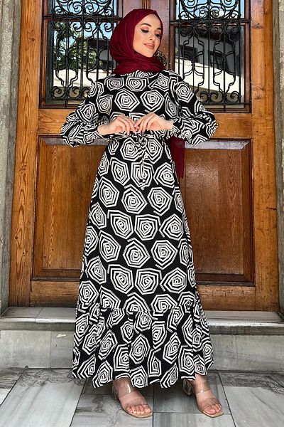 julude Φόρεμα Viscose Hijab - Μαύρο σχέδιο και λάστιχο στον αστράγαλο