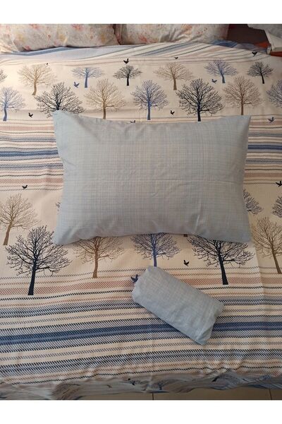ŞENER HOME New Tree of Life Patterned Bed Sheet with Elastic Double Pique Set - Blue