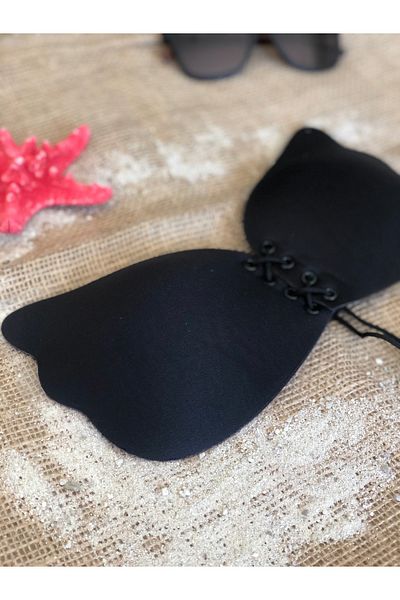 mirach Strapless Butterfly Bra - Black Seamless Silicone Showing Plump