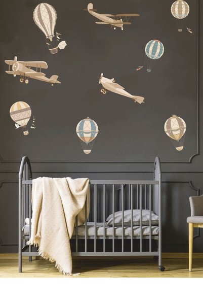 KT Decor Soft Renk Balonlar Ve Planörler Çocuk Ve Bebek Odası Duvar Sticker Seti