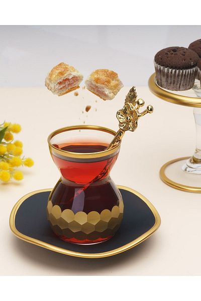 DECOSTYLE Pasabahce 12 Piece Handcrafted Honeycomb Decor Cutting Art Tea Set Set