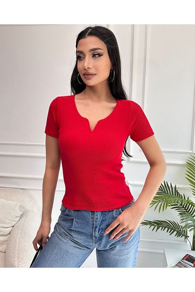 Chicup Red Corded Knitted Blouse - Women's, Plastic Neck