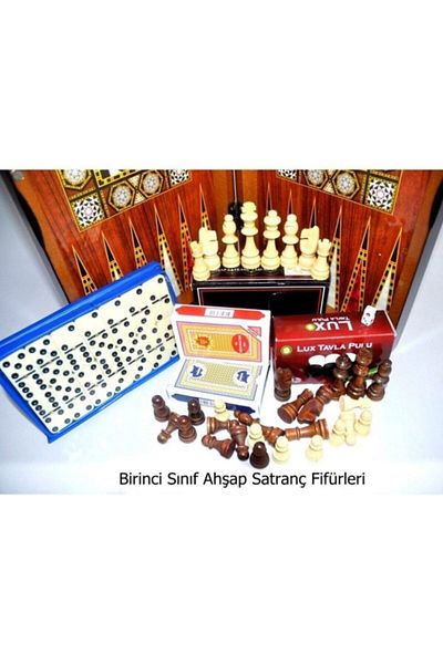 megame Wooden Backgammon Checkers Chess Dominoes and Play Set 5 Games in One