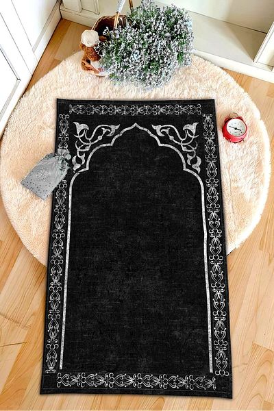 aymira home Decorative Digital Printed Black Non-Slip Base Prayer Rug Prayer Rack 75x120