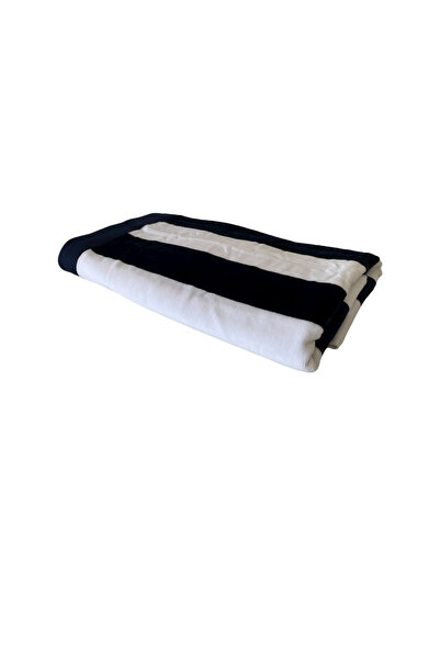 Lacivert Beyaz %100 Pamuk Kadife Plaj Şezlong Spa Havlusu 80x190cm