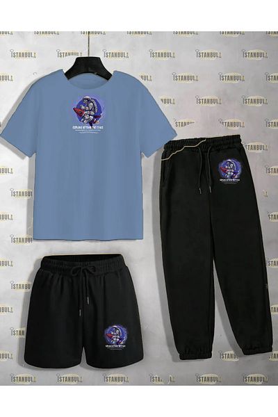 aynewmoda Комплект тениска и шорти с щампа „Човек в космоса“