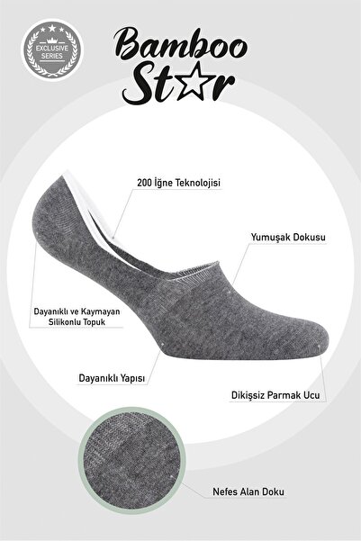 bamboo star Мъжки чорапи балерина, асортирани, безшевни, невидими, неплъзгащи се, с ток, премиум, 4 броя