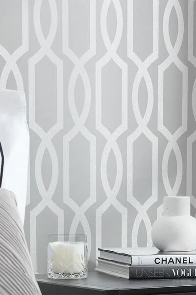 Bien Duvar Kağıtları Bien Exclusive 5377 Metalik Gri ve Soft Bej Geometrik De...