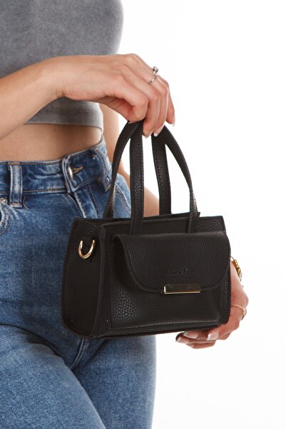 Adelina Bags Mini geantă neagră de mână și de umăr pentru femei - cu husă