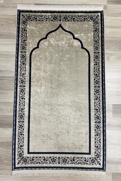 aymira home Black Digital Printed Non-slip Based Prayer Rug Prayer Rack - 75x120