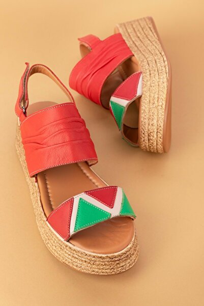 Gondol Kadın Hakiki Deri Platform Tabanlı Sandalet Mlk.2056