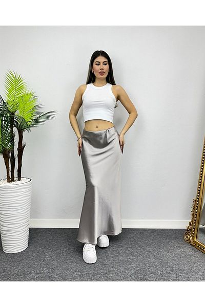 DEQ FASHION Gray Maxi Length Satin Skirt