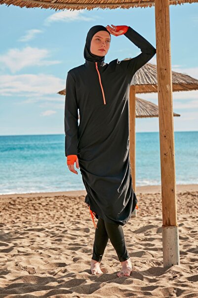 Marina Black Parachute Fabric - Full Covered Hijab Swimsuit M2414