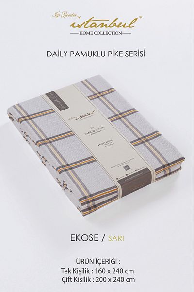 İyi Geceler İstanbul Single 100% Cotton - Printed Plaid Yellow 160x240