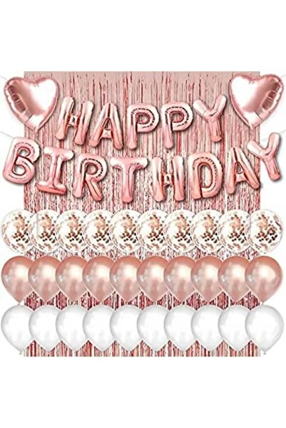 Laviyosa Roz Rose Gold - Set de perdele de fundal cu Happy Birthday și inimă ...