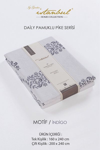 İyi Geceler İstanbul Indigo Single Printed 100% Cotton - Single Pique Motif 160x240