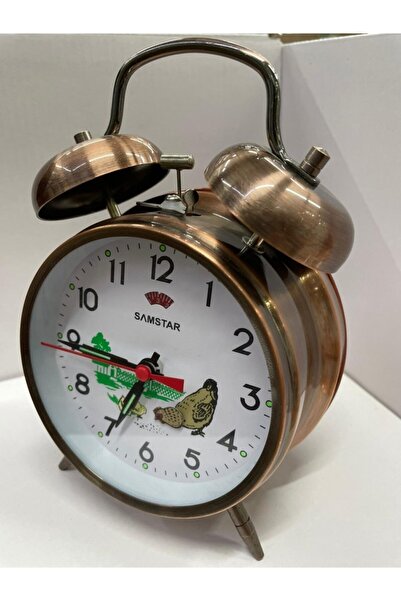Samstar Nostarji Tavuklu Yem Yemeli Masa Saati Zilli Metal Kasa