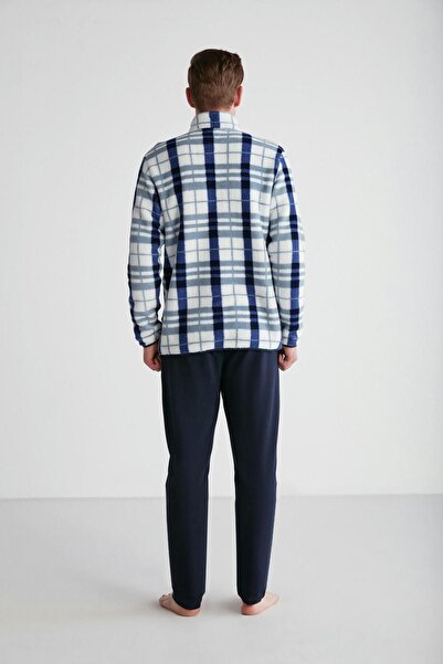 U.S. Polo Assn. Erkek Lacivert Polar Sweatshirt-Eşofman Altı Kışlık 2'li Pijama Takımı