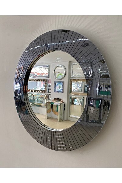 MURANO Füme Yuvarlak Ayna Dekoratif Ayna Duvar Aynası Banyo Aynaları Mozaik A...