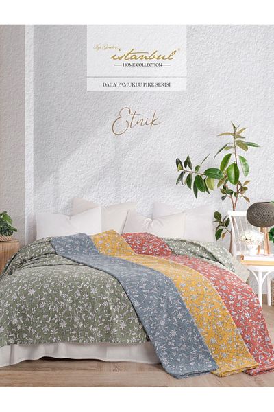 İyi Geceler İstanbul Ethnic Green Single Pike - 100% Cotton Printed Single 160x240