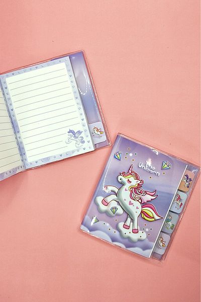 Limmy Unicorn Themed A6 Notepad, Agenda with Bookmark - Pink