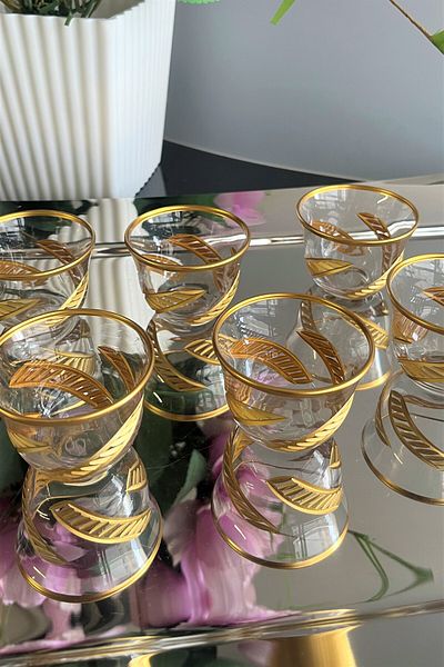 Paşabahçe 6-Piece Glass Coffee and Mirra Glasses Pasabahce - Gold Decor